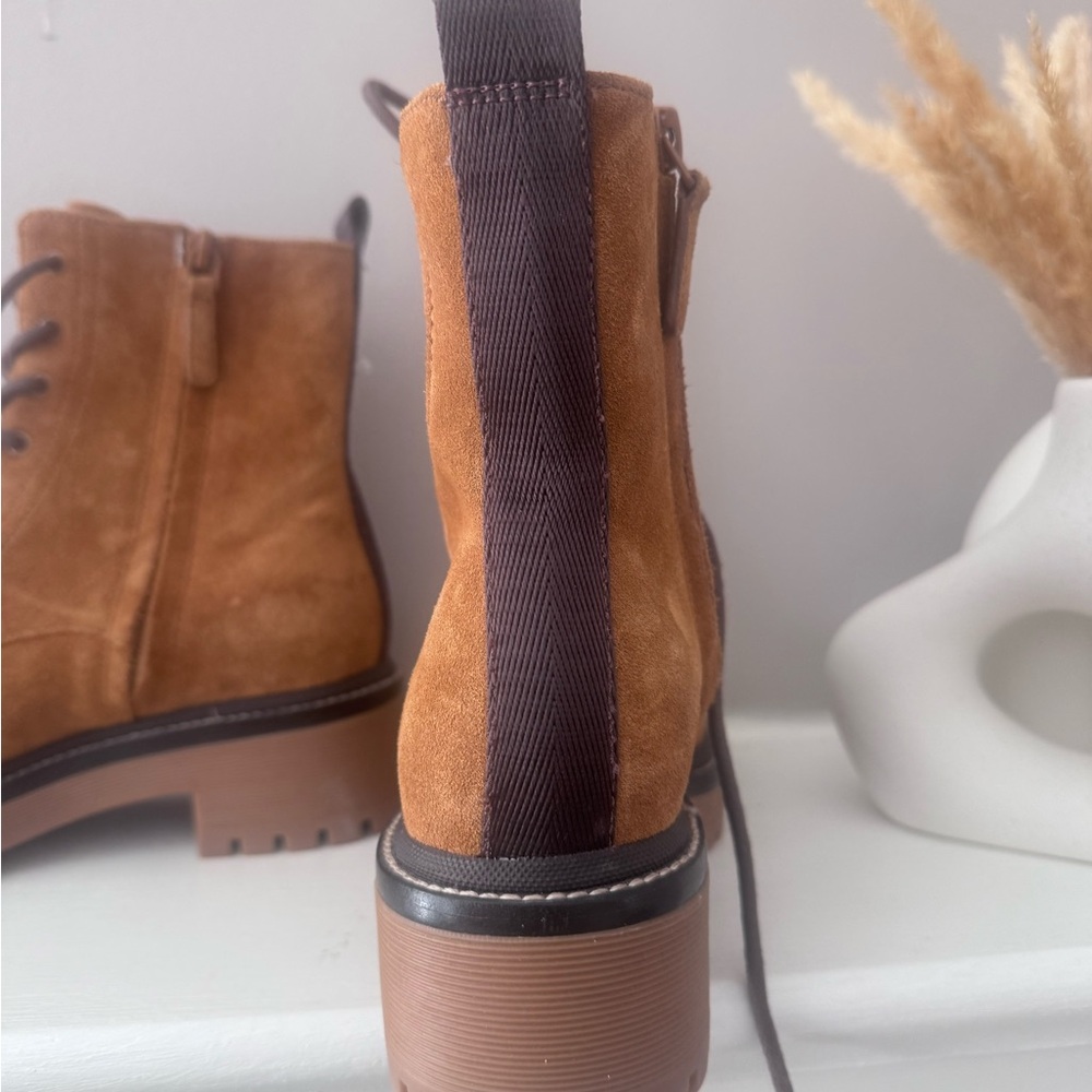 New Tory Burch Tan Suede Ankle Booties s5.5M miller embossed suede combat boots - Picture 7 of 14
